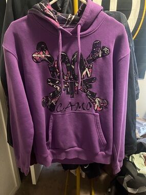 Purple Graphic Hoodie Sweatshirt - Camo Detail